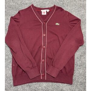 Lacoste Live Ron Herman Cardigan Sweater Mens Size 5 Maroon Cotton V-Neck AH3652